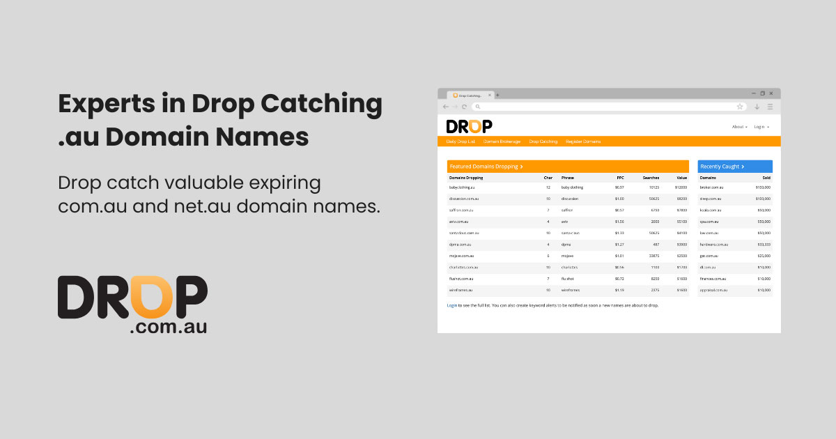Domain Drop Catching Services - Drop.com.au